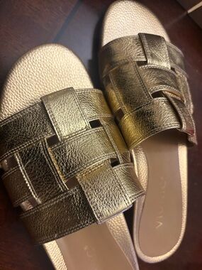 Vionic Metallic Gold Woven Slide Sandals